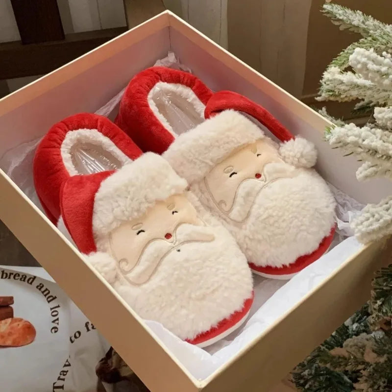 Cute Santa Claus Men Women Indoor Non-slip Furry Shoes Couple Winter New Warm Cotton Slippers for Christmas Party