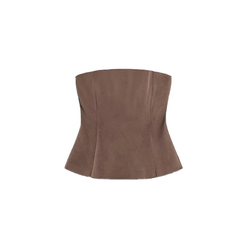 New Satin Long Pants Sets For Women Elegant Strapless Vest Tops Wide Leg Baggy Trousers 2 Pieces Sets Lady Chic Street Outfits