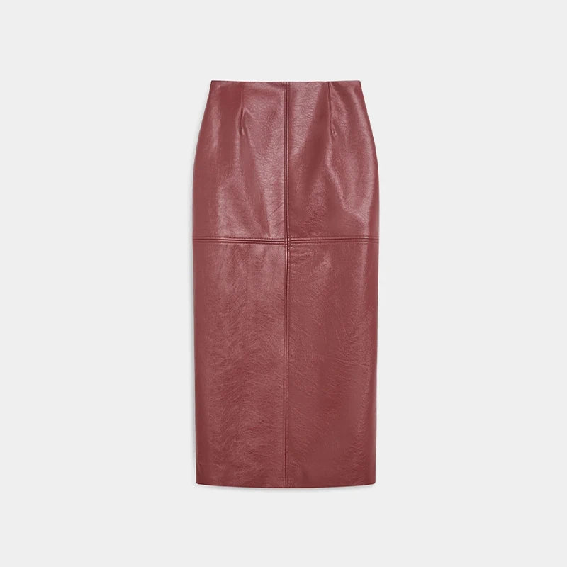 Y2K Pu Leather Women Skirt Set Street Solid Long Sleeve Stand Zippers Jacket Split Skirts 2025 Autumn Fashion Lady Outfit