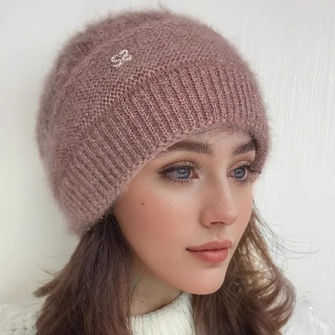 1pc Women's Hat Winter Warm Knitted Hat Stacking Hat Women's Bonnet Double Layered Thickened Cold Ear Protection Hairline Beanie