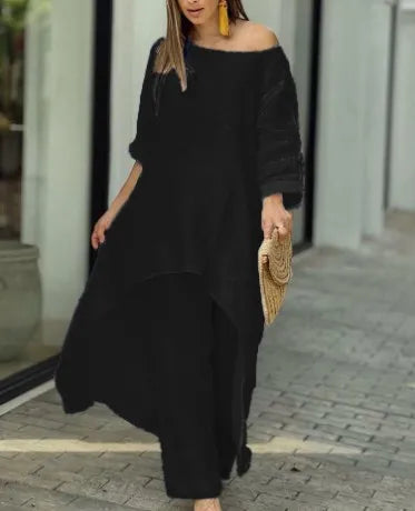 2 Piece Women Set African Clothes Women Outfits Cotton Linen Suit Long-Sleeved Top Pants Oversize Trousers Casual Party Set 2024