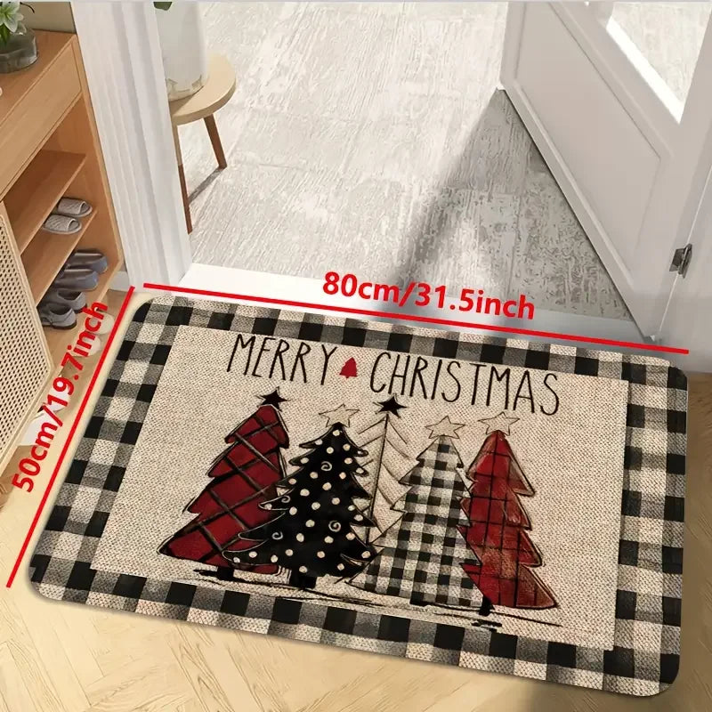 VIKAMA Christmas Tree Theme Rug, Soft Non-Slip Home Decor, Entrance Hall Doormat, Kitchen Two-Piece Mat Set, Bathroom Foot Mat