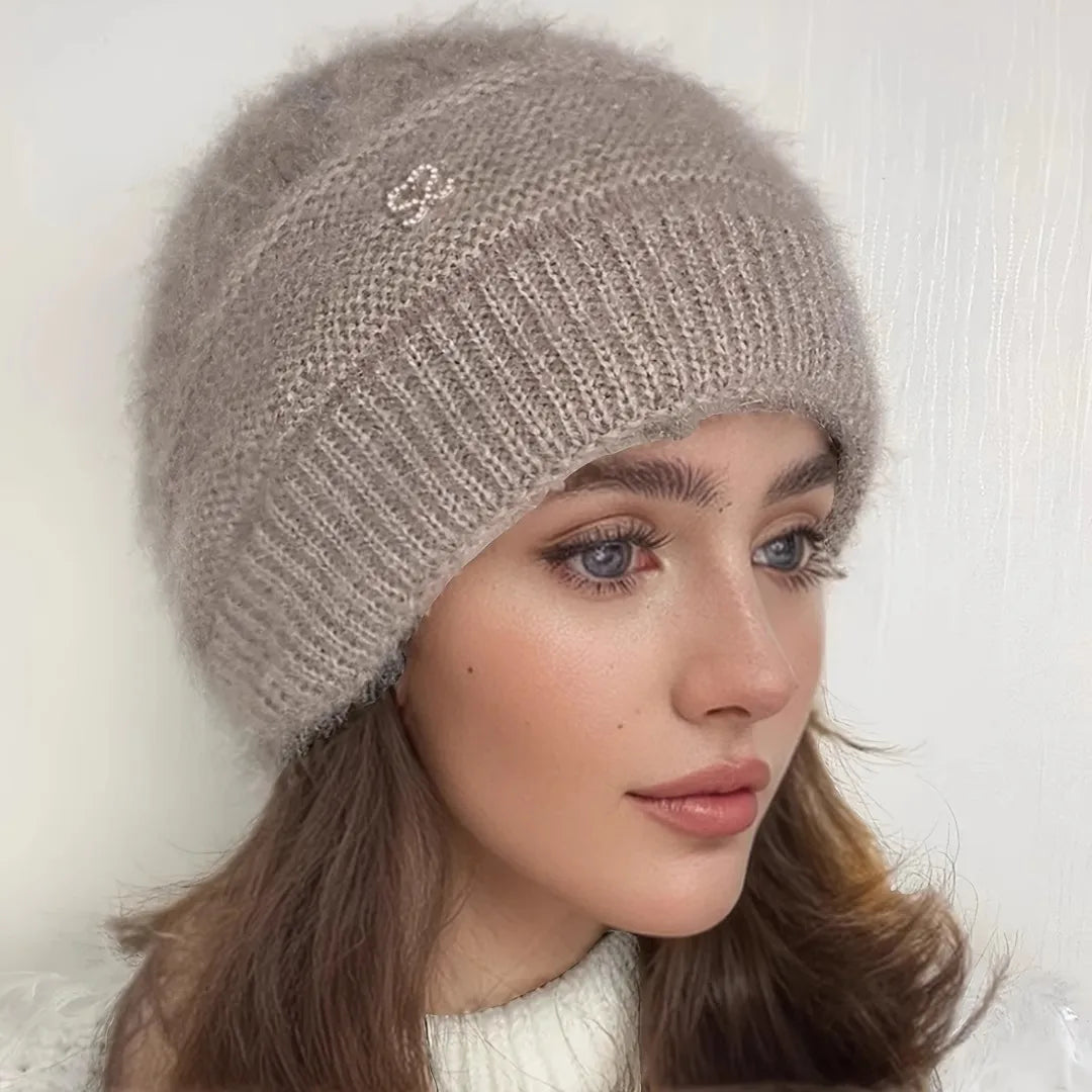 1pc Women's Hat Winter Warm Knitted Hat Stacking Hat Women's Bonnet Double Layered Thickened Cold Ear Protection Hairline Beanie