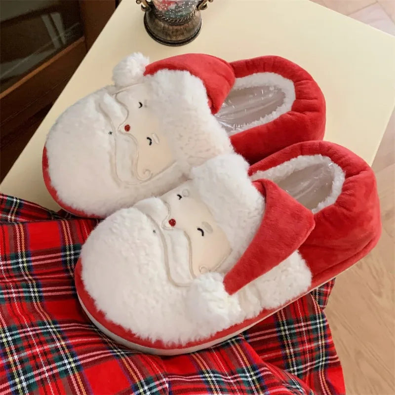 Cute Santa Claus Men Women Indoor Non-slip Furry Shoes Couple Winter New Warm Cotton Slippers for Christmas Party