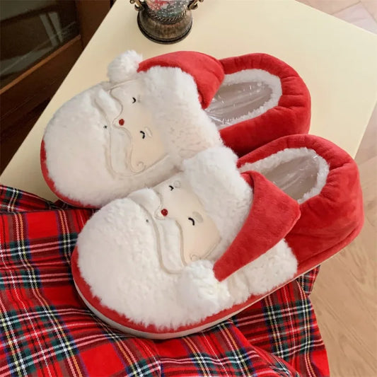 Cute Santa Claus Men Women Indoor Non-slip Furry Shoes Couple Winter New Warm Cotton Slippers for Christmas Party
