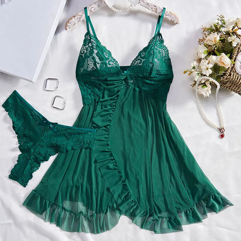 Women’s Lace Nightgown Set – Sexy Sleepwear with Floral Details