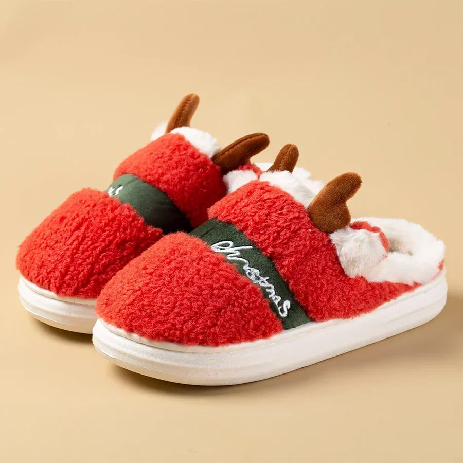 Thick Sole Christmas Deer Slippers Women Indoor Warm Slippers Men Soft Plush Home Floor Shoes Winter Platform Shoes Gifts 2024