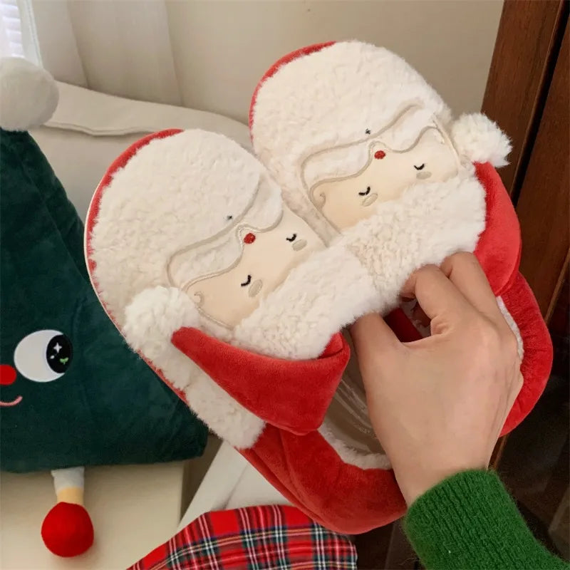 Cute Santa Claus Men Women Indoor Non-slip Furry Shoes Couple Winter New Warm Cotton Slippers for Christmas Party