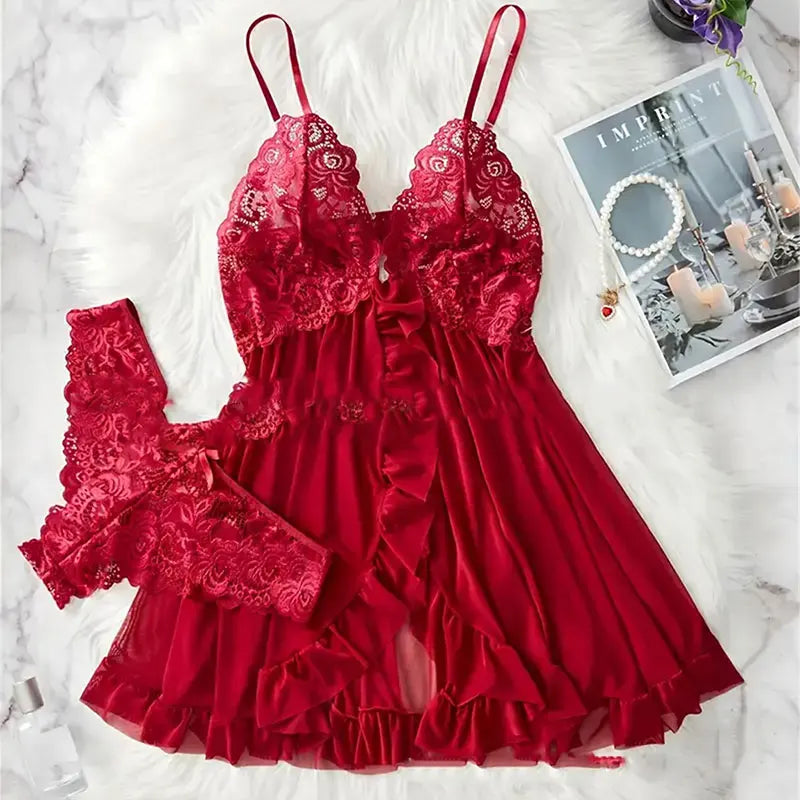 Women’s Lace Nightgown Set – Sexy Sleepwear with Floral Details