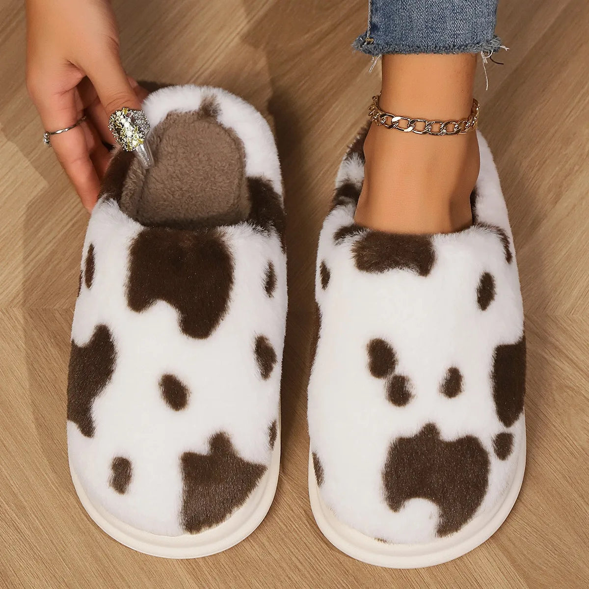 Fuzzy Cow Slippers