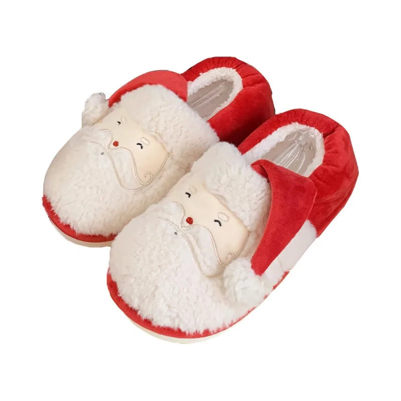 Cute Santa Claus Men Women Indoor Non-slip Furry Shoes Couple Winter New Warm Cotton Slippers for Christmas Party