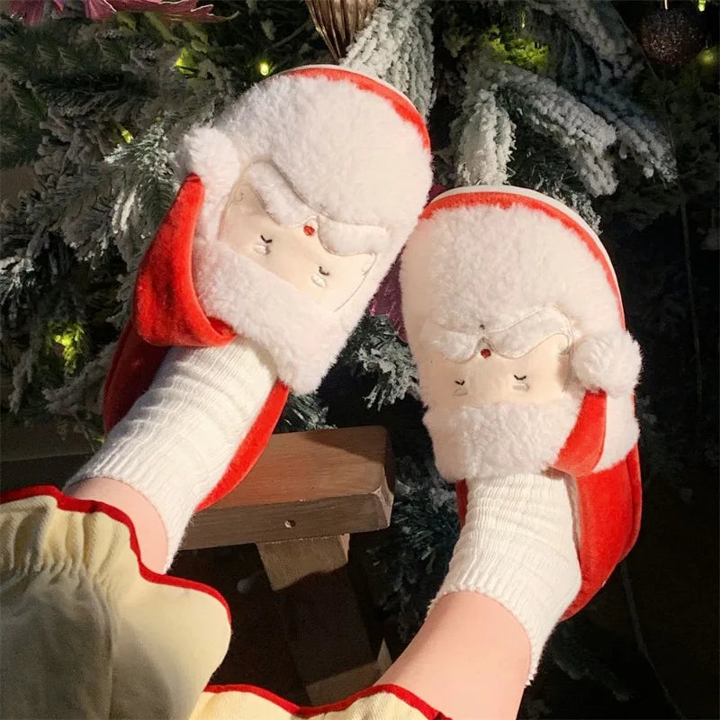 Cute Santa Claus Men Women Indoor Non-slip Furry Shoes Couple Winter New Warm Cotton Slippers for Christmas Party