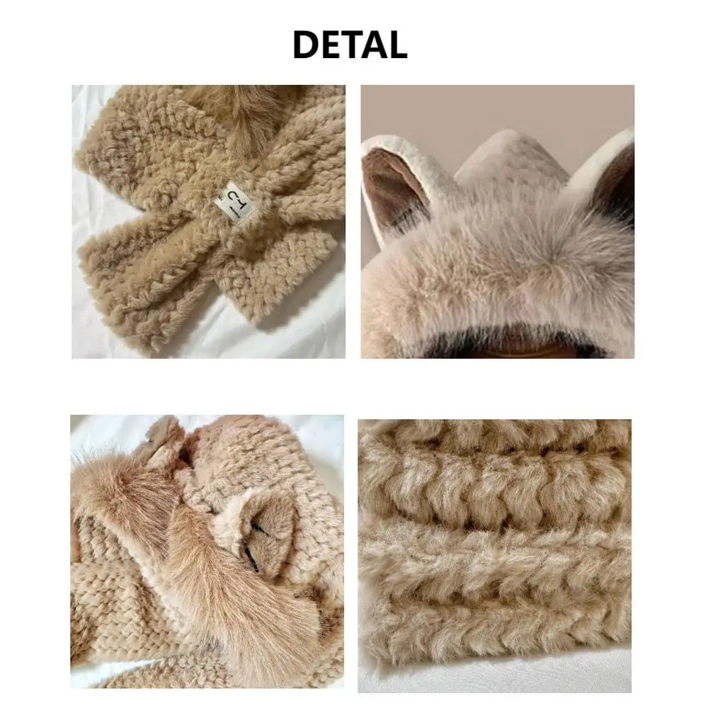 Lovely Beanie Hat Scarf Set Women Faux Fur Warm Winter Hat Neck Circle Scarf Ski Snow Hat Cap Bear Plush Hat Ear Protection