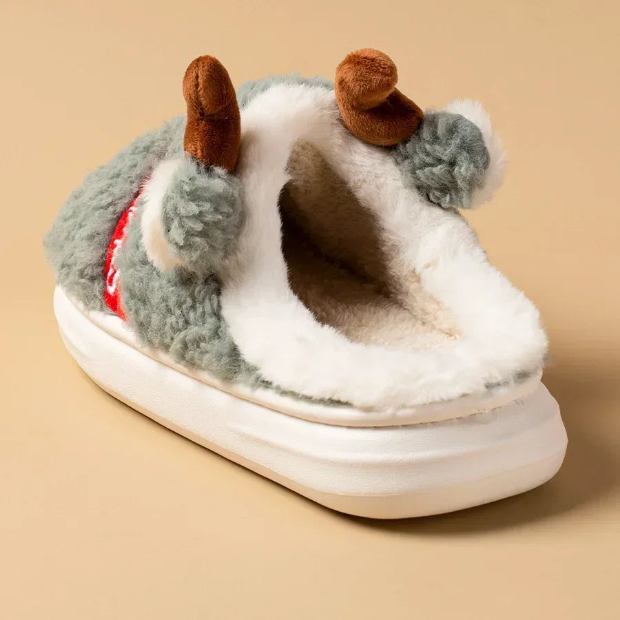 Thick Sole Christmas Deer Slippers Women Indoor Warm Slippers Men Soft Plush Home Floor Shoes Winter Platform Shoes Gifts 2024