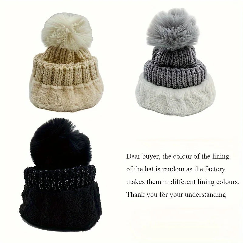 2-piece Winter Warm Windproof Thick Plush Windproof Warm Casual Hat with Scarf
