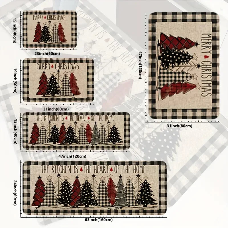 VIKAMA Christmas Tree Theme Rug, Soft Non-Slip Home Decor, Entrance Hall Doormat, Kitchen Two-Piece Mat Set, Bathroom Foot Mat