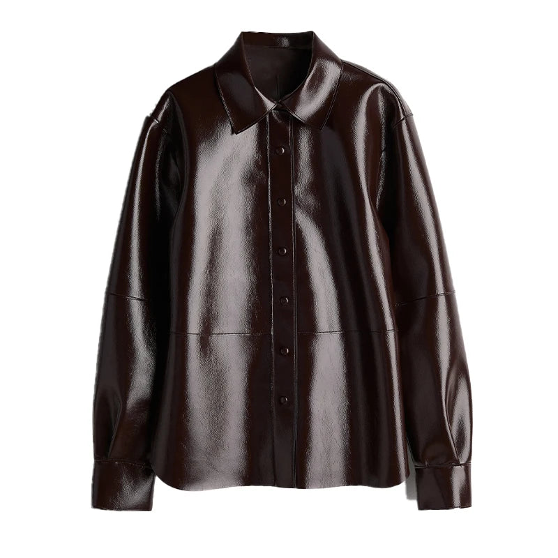 Chic Women's Stand Collar Leather Jacket Shorts Sets With Belt Full Sleeve Double Breasted Coat Short Pant 2025 Autumn Lady Suit